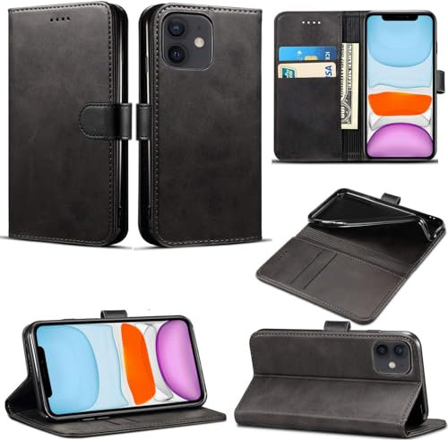 Case Compatible With iPhone 11 PU Leather Wallet Book Flip Folio Stand View Cover Magnetic Closure with Card Slots for iPhone 11 [6.1 Inch] (Black)