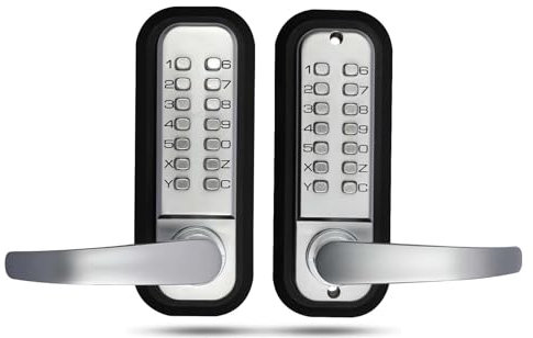 Double Sided Keypad Door Lock with Handle,Double Sided Keyless Door Lock, Stainless Steel Sunscreen Waterproof Double Sided Gate Lock for Outdoor Fences (Silvery)
