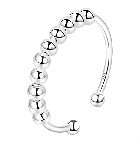KONFEN Angst Ring Verstellbar für Damen und Herren - Anxiety Ring Silber 925 Offen, Anti-Stress Spinning Mit Band, Aufmerksamkeitsring für Nervosität - Unisex
