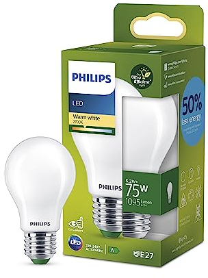 Philips LED Lampadina Goccia Vetro Smerigliato Classe A Ultra Efficiente a Risparmio Energetico, 75W, E27, Luce Bianca Calda