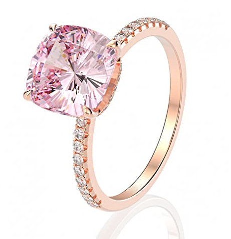Rosa Carbon-Diamant-Ring aus 925er-Sterlingsilber, Verlobungsring, Damenschmuck