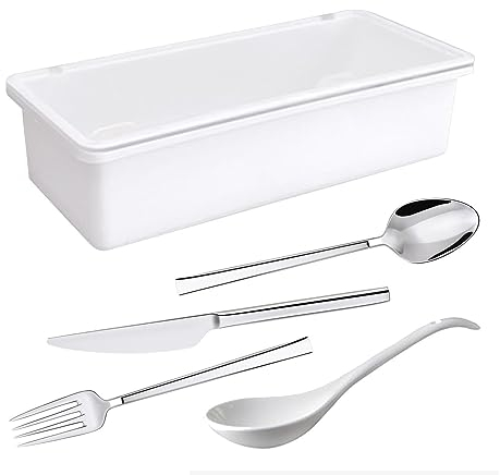 Povanjer Porta Utensilios con Tapa | Bandeja Cubiertos con escurridor,Contenedor Almacenamiento Cubiertos Cocina, Organizador cajón Bandeja Cubiertos Cubiertos