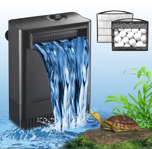 Aquarium Turtle Tank Filter 40-80 Gal. Low Water Level Power Filter Adjustable Flow Internal Water Clean Pump 3-Stage Bio-Filtration for Reptiles Amphibian Freshwater and Saltwater Fish Tank (290GPH)