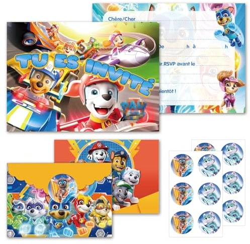12 Carte Invitation Francais+12 Enveloppes+12 Autocollants Ronds,Carte Invitation Anniversaire Enfant,Kit carte invitation anniversaire,Invitation Anniversaire Garcon/Fille