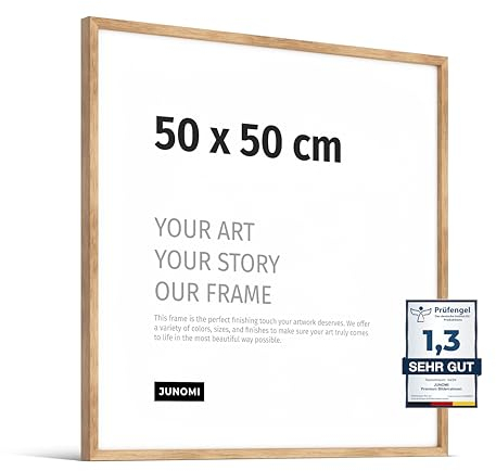 JUNOMI® Cadre photo Premium 50 x 50 cm Chêne | Bois véritable Cadre photo 50 x 50 cm Chêne avec verre acrylique incassable | Cadre photo Bois véritable