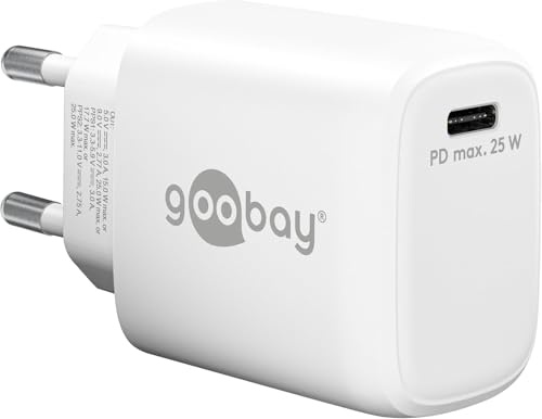 goobay 65368 USB-C PD Schnellladegerät Nano (25 W) / Adapter für USB-C Ladekabel/Quick Charge Ladegerät/Für iPhone Ladekabel, Samsung und andere Handy/Netzteil/weiß
