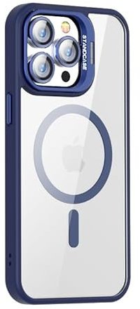 Leather Armor Kameraschutz für iPhone 13(6.1) Hülle [Kompatibel mit Magsafe] [Militärschutz Stoßfest] Hart Rückteil transparent 360 Grad Ständer Stoßfest Handyhülle iPhone 13(6.1)-Blau
