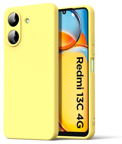 Byvuwiay Funda para Xiaomi Redmi 13C/Poco C65, Silicona Líquida Silicona Ultra Protectora Antichoque Case para Xiaomi Redmi 13C/Poco C65 - Amarillo