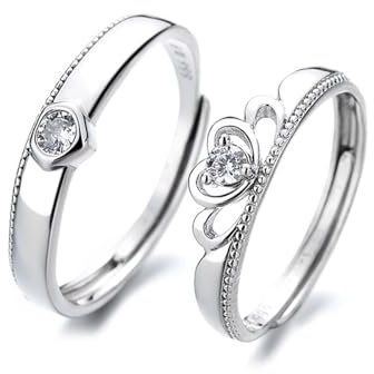 ANAZOZ Ringe Paare Silber 999, Freundschaftsringe Verstellbar Kronenring mit Zirkonia