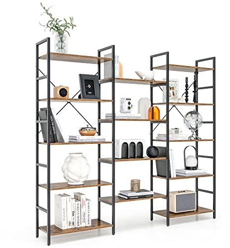 COSTWAY Bücherregal 5 Ebenen, Standregal mit 14 Ablagen, Bücherschrank freistehend mit Metallrahmen, Aufbewahrungsregal vertikal für Wohnzimmer, Arbeitszimmer, Büro, 176 x 30 x 165cm, 450kg Belastbar