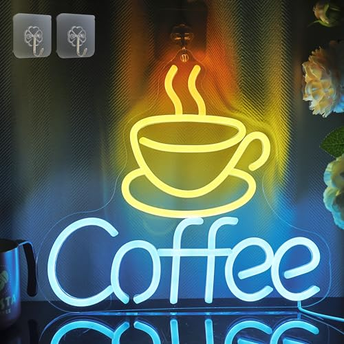 CooPark Kaffee Neon Lampen für Café Dekor, Leuchtendes LED Licht mit Dimmbarem, das Partycafe, den Geschäften, ästhetischem Geburtstagsgeschenk für Familien Restaurant Wohnzimmer Küchen Fenstern
