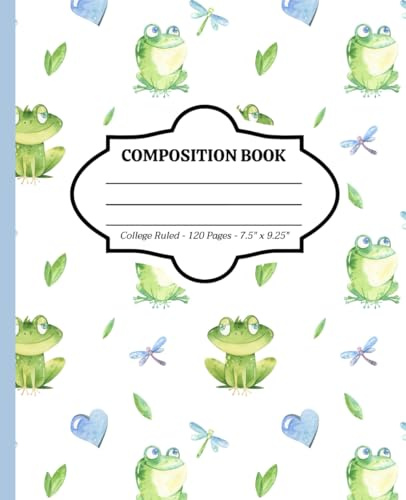 Frogs Composition Notebook: • Soft Matte Cover • 7.5 x 9.25 Size • 120 Pages • College Ruled • Full Color Front and Back