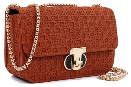 PORT&LOTUS Woven Shoulder Bag for Women Braun Kleine schultertaschen für damen mit goldenem Kettenriemen Damenhandtasche crossbody bag handytasche zum umhängen