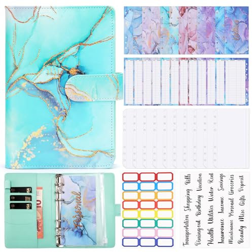 Anyfirst A6 Budget Planner Deutsch für Finanzplaner, Budget Budget mit 10 Binder Taschen & 12 Budgetblätter, Sparbuch für Geld, Grün