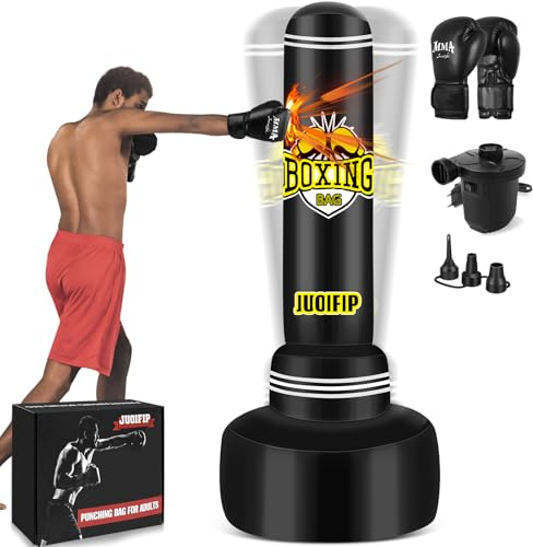 NZQXJXZ Boxsack Stehend Erwachsene 180cm- Heavy Punching Boxing Bag mit Boxhandschuhen und elektrische Luftpumpe, Frauen Männer Stand Kickboxen Taschen für die Ausbildung MMA Muay Thai Fitness