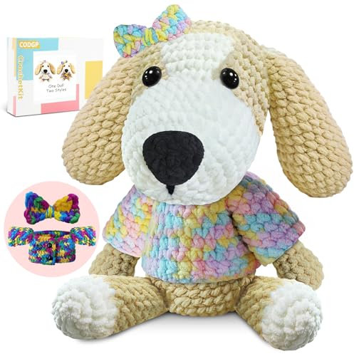 CODGP Häkelset für Anfänger mit Schritt-für-Schritt-Videoanleitungen, Häkeltier-Sets mit Garn für Erwachsene Kinder,Häkelsets Hund