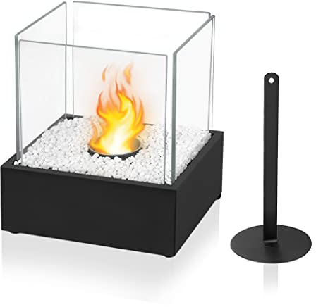 FIVMEN Chimenea de mesa de bioetanol con piedras decorativas y ayuda para extinguir, chimenea de bioetanol para interiores y exteriores, para calentar terrazas, balcones, jardín, decoración, tipo D