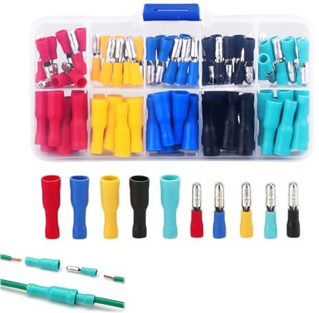 Electrical Connectors,100pcs Wire Connectors Insulated Male Female Bullet Connectors Crimp Connectors Cable Terminal Connectors Electric Connectors for Wiring - Red Yellow Blue Green Black