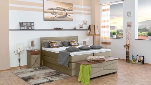 Boxspringbett Dion 240x220, VS-Beige, 7-Zohnen Taschenfederkernmatratze, Ergoflex - Inklusive Aufbau - Deutscher Hersteller