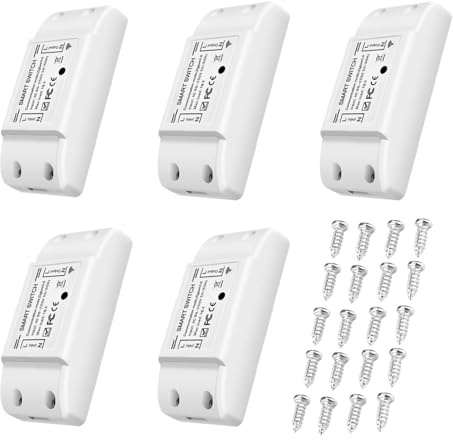 Swokely 5Pcs WiFi and BT Smart Switch 10A 2200W Dual-mode On/Off Device Voice Tuya Remote Control Timing Switch Smart Home Voice Control for Electric Appliances Universal Smart Home Automation Module