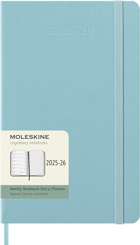 Moleskine Wochen-Notizkalender 2025-2026, 18-Monats-Wochenplaner mit Notizplatz, Harte Einband und Gummiband, Großformat 13 x 21 cm, Aquamarin