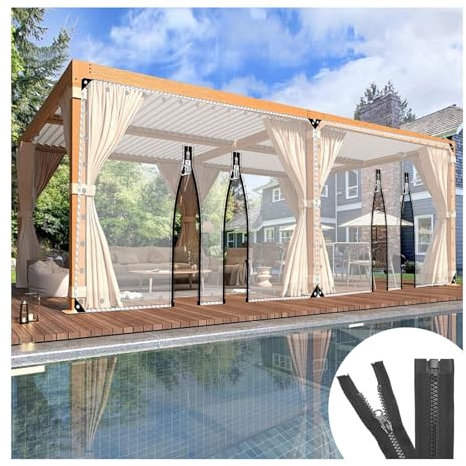 SHINGJING Zippered tarpaulin,PVC Tarpaulin with Zipper,Clear PVC Vinyl Tarp with Zip Door,Weatherproof Tarpaulin,680g/㎡ Heavy Duty Clear Tarpaulin Covers, Multi-purpose(H3xW10m/H9.8xW32.8ft)