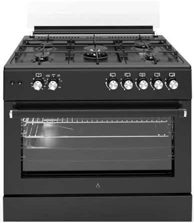 ALPHA Cocina de Gas VULCANO ELITE -90 Negro Mate. Encendido Automático, Wok, Ventilador y Temporizador. **Alta Gama**