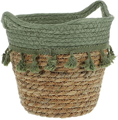 CAXUSD Green Woven Storage Basket Small Decorative Organizer with Lining for Toys Sundries and Indoor Plants Portable Desktop Storage Box Space-saving Design