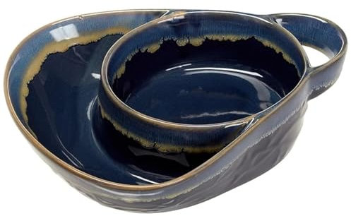 Muzrunq Retro Ceramic Soup Bowls with Handles, Dark Blue, 8 x 7 x 2 Stoneware, Dishwasher & Microwave Safe, Perfect for Soup, Salad, Dessert, Fruit