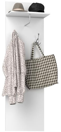 HOMCOM Porte-manteau mural meuble d'entrée avec étagère, 2 crochets et tringle en aluminium, pour entrée, couloir, chambre, dim. 40 x 21,3 x 130 cm, blanc