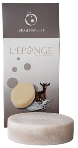 L'ÉPONGE – Ziegenmilch Duschschwamm | Innovativer 4 in 1 Badeschwamm mit schäumender Naturseife, intensivem Duft und sanftem Peeling-Effekt. Naturschwamm für bis zu 30 Wäschen