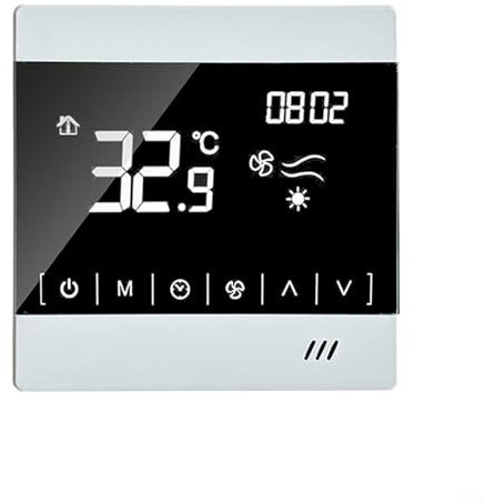Eawfgtuw Digital Fan Coil Thermostat for Central Fresh Air System, LCD Display, Cooling Heating Mode Selection, 3-Speed Wind Control, Electric Valve Control, Timer Function, Button Lock