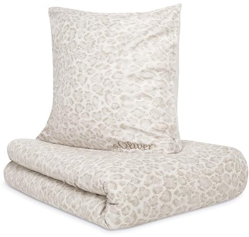 s.Oliver Leo Bettwäsche 155x220 cm - 100% Baumwolle, Reißverschluss, anschmiegsam, weich & waschbar, Mako Satinbettwäsche beige modern Leoparden Muster