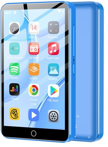 Lettore MP3 MP4 da 80 GB con Bluetooth e WLAN, touchscreen da 4 pollici, con Spotify, lettore musicale in streaming Android con Audible, lettore MP4 hi-fi digitale portatile (Blu)