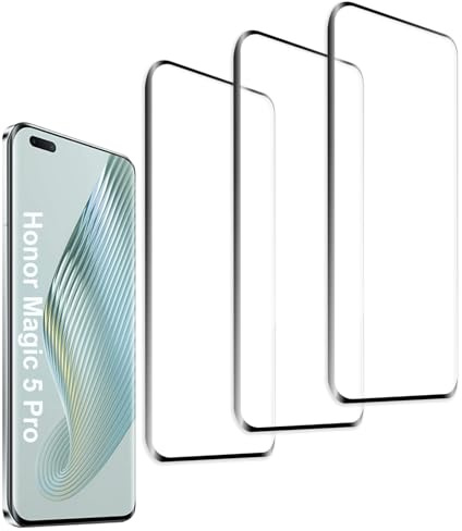 QZJinch Lot de 3, Verre Trempé pour Honor Magic 5 Pro Film en Protection écran efficace contre les Rayures,3D Incurvé Couverture Complète,Dureté 9H Glass,Compatible avec Honor Magic 5 Pro