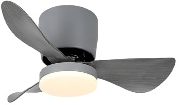 NARVI Ventilador de techo de Metal con 3 aspas, Motor DC, Luz LED 15W Mando a distancia, Regulable, Gris