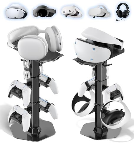 Supporto per Cuffie e Controller con Support per Cisore VR da Scrivania, Dock Universale per Controller da Gioco e Cuffie per PS5/Xbox/PSVR2/Meta Quest Pro/3/2, Organizer per Auricolari/Controllore/VR