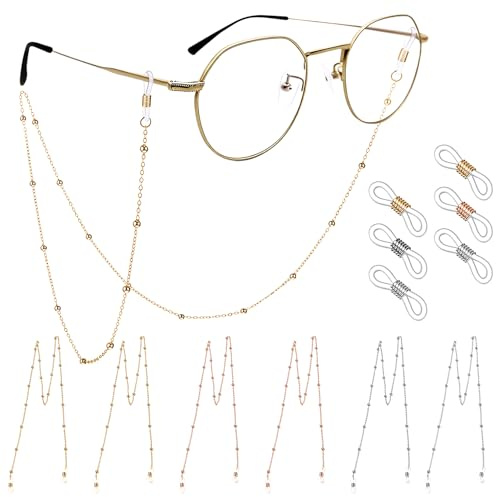 Gangyumaoyi 6 Pcs Chaine Lunettes Femme, 69,5 cm Chaîne de Lunettes à Perles pour Lunette de Vue et de Soleil, Cordon Lunette Accessoires de Mode (or, argent, or rose)