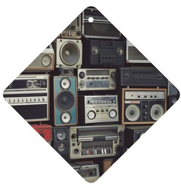 Vintage Wall of Radio Boombox Car Air Fresheners Cards Set of 4 Pieces, Long-Lasting Auto Aromatherapy Tablets Gifts Car Rearview Mirror Pendant Hanging Scented Cards for Wardrobe Bathroom