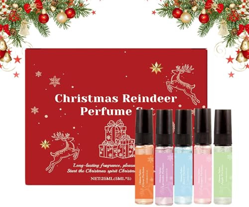 Damen 5 Weihnachts-Rentier Naturöl-Sprays à 5 ml | für Damen anhaltend Parfümöl Unisex für Alltag, Dates, Beruf, Reise, & Körperpflege