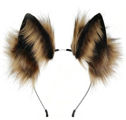 Shalwinn Handgefertigtes Fell Fuchs Wolf Katzenohren Stirnband Katzenohren Haarreif Kopfaccessoires Therian Ohren Kawaii Haarband Halloween Party Cosplay Zubehör