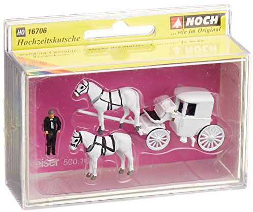 NOCH Hochzeitskutsche im Maßstab 1:87, mit Kutscher und Pferden, ideal für Dioramen und Modellgestaltung