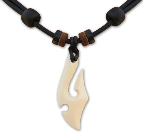 HANA LIMA Surferkette Hei Matau Maori Bone Carving Neuseeland Lederkette Surferhalskette