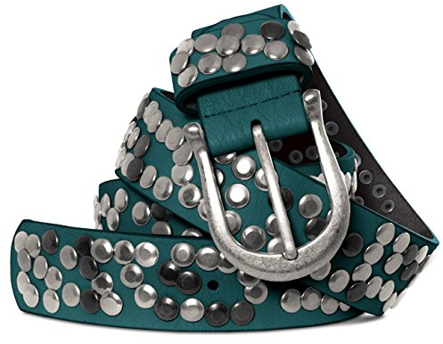 Caspar GU223 Damen Vintage Nietengürtel, Gürtelgröße:100, Farbe:petrol