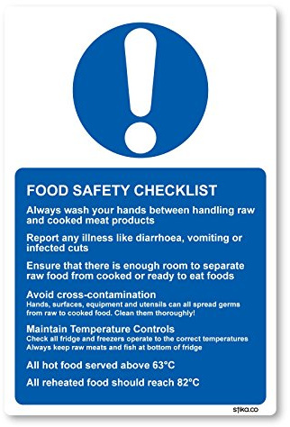 stika.co Set of 2 Food Safety Checklist Signs - 200 x 133mm Self-Adhesive Vinyl Stickers for Kitchen Hygiene & Safety Compliance