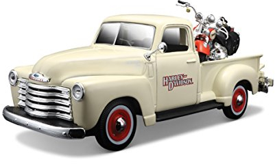Tobar M32194 Maisto Harley Davidson/Chevrolet 3100 Pickup Age 8+ with FLSTS Heritage Springer Motorcycle Die Cast Vehicle, Black, Cream
