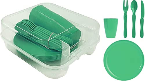 matrasa Campinggeschirr Picknick Geschirr Set für 6 Personen inkl Becher Teller Besteck grün