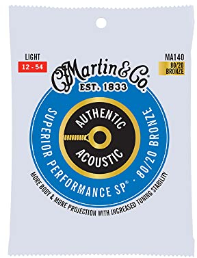 MARTIN Cuerdas para guitarra acústica, Superior Performance Light 12-54, 80/20 bronce (MA140)