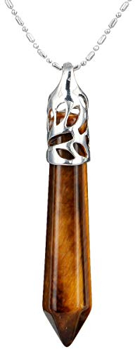 KYEYGWO Heilstein Punkt Anhänger Halskette für Damen und Herren, Hexagon Versilbertes Reiki Chakra Poliertes Steinpendel für Unisex, Tigerauge Stein Blumenbügel