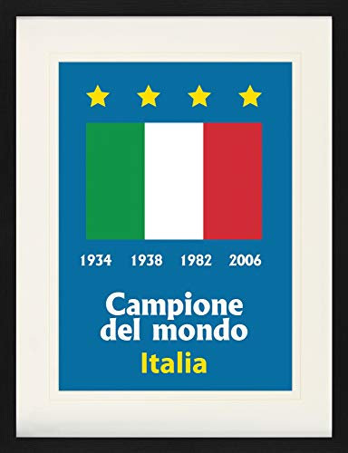 1art1 Football Poster L'Italie Championne du Monde 1934 1938 1982 2006 Affiche Encadrée avec Passe-Partout Élégant | Images Murales | dans Un Cadre Photo 80x60 cm